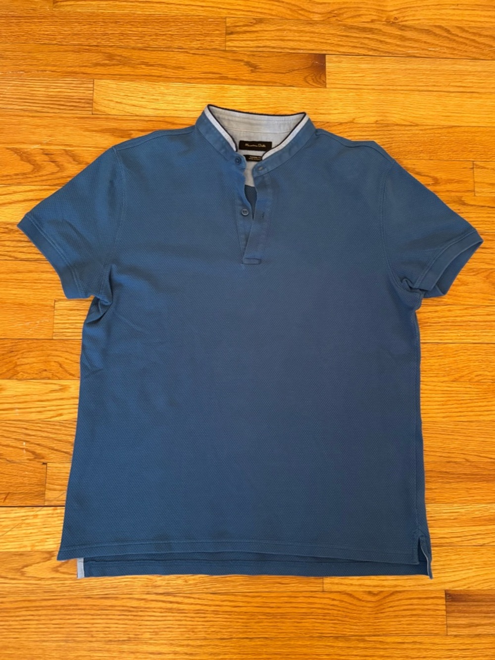 Massimo Dutti Men's Blue Piqué Cotton Casual Henley Polo Shirt Short Sleeve M